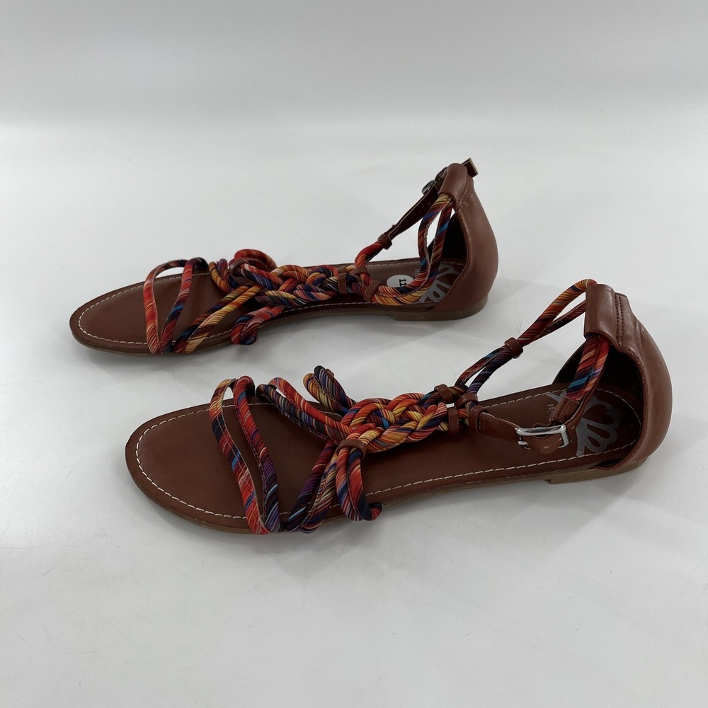 Gladiator T Strappy Sandal Womens 11 M Flat Striped Buckle Braided Fergalicious - Picture 6 of 15